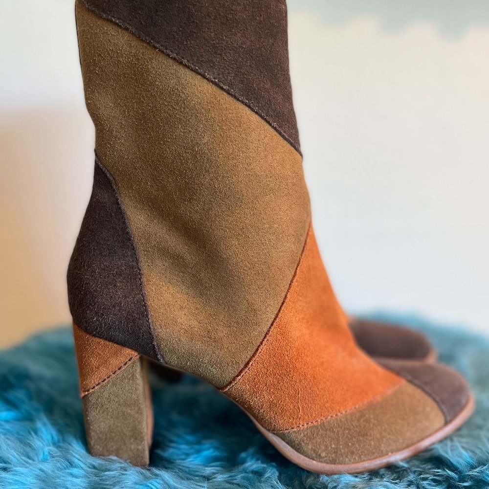Suede Patchwork Booties (Genuine Leather)